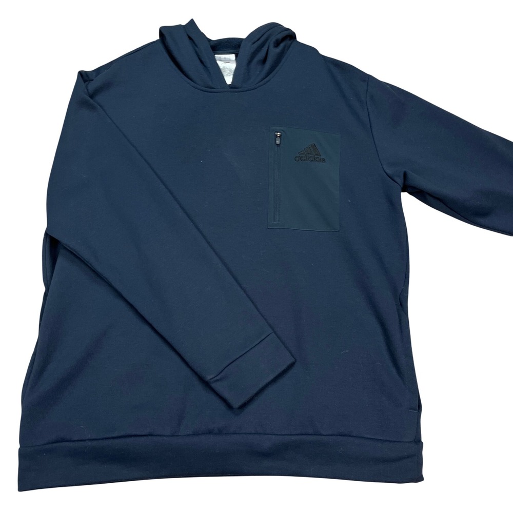 Adidas Hoodie Mens XL Navy Blue Long Sleeve Pullover Performance 3 Stripes EUC